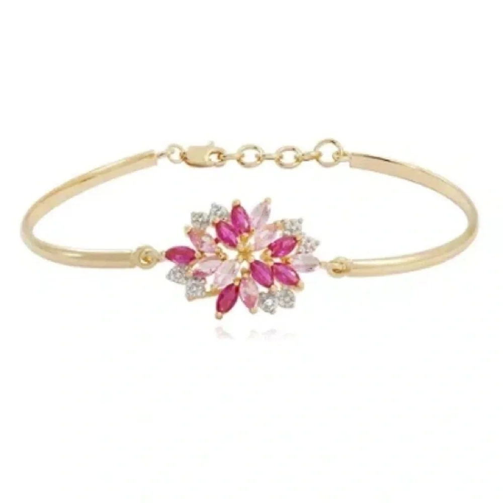 Gold over Sterling Silver Gemstone Flower Bangle Bracelet EUC stamped 925 Fairy - Picture 6 of 6